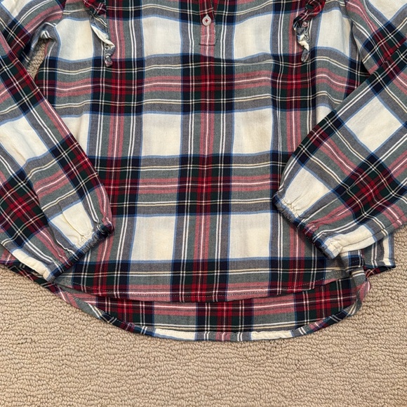 Vineyard Vines Girls Medium White Red Green Plaid Ruffle Long Sleeve Shirt - Picture 3 of 5